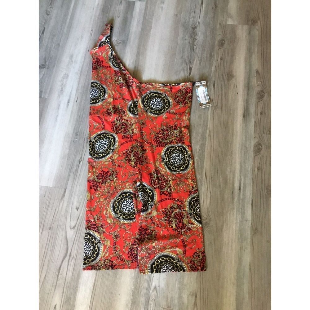 NWT~Boohoo Chain High Neck Sleeve Mini Dress Red Sz 10